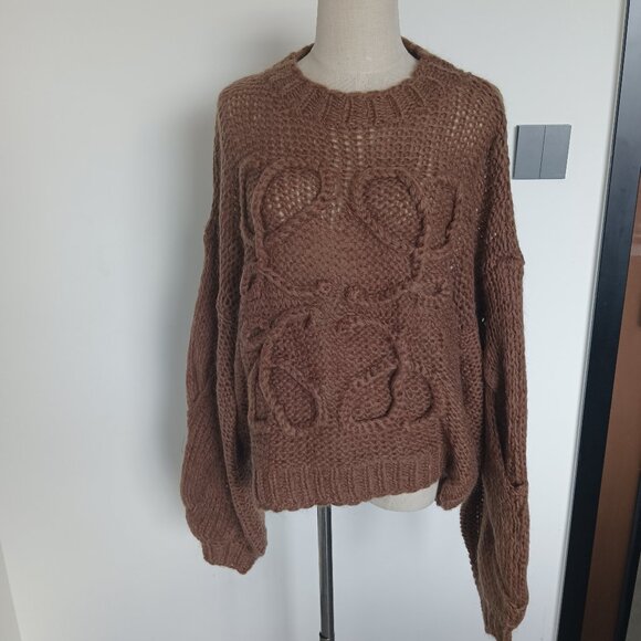 Loewe Anagram Open-knit Mohair-blend Sweater In brown - Picture 1 of 8